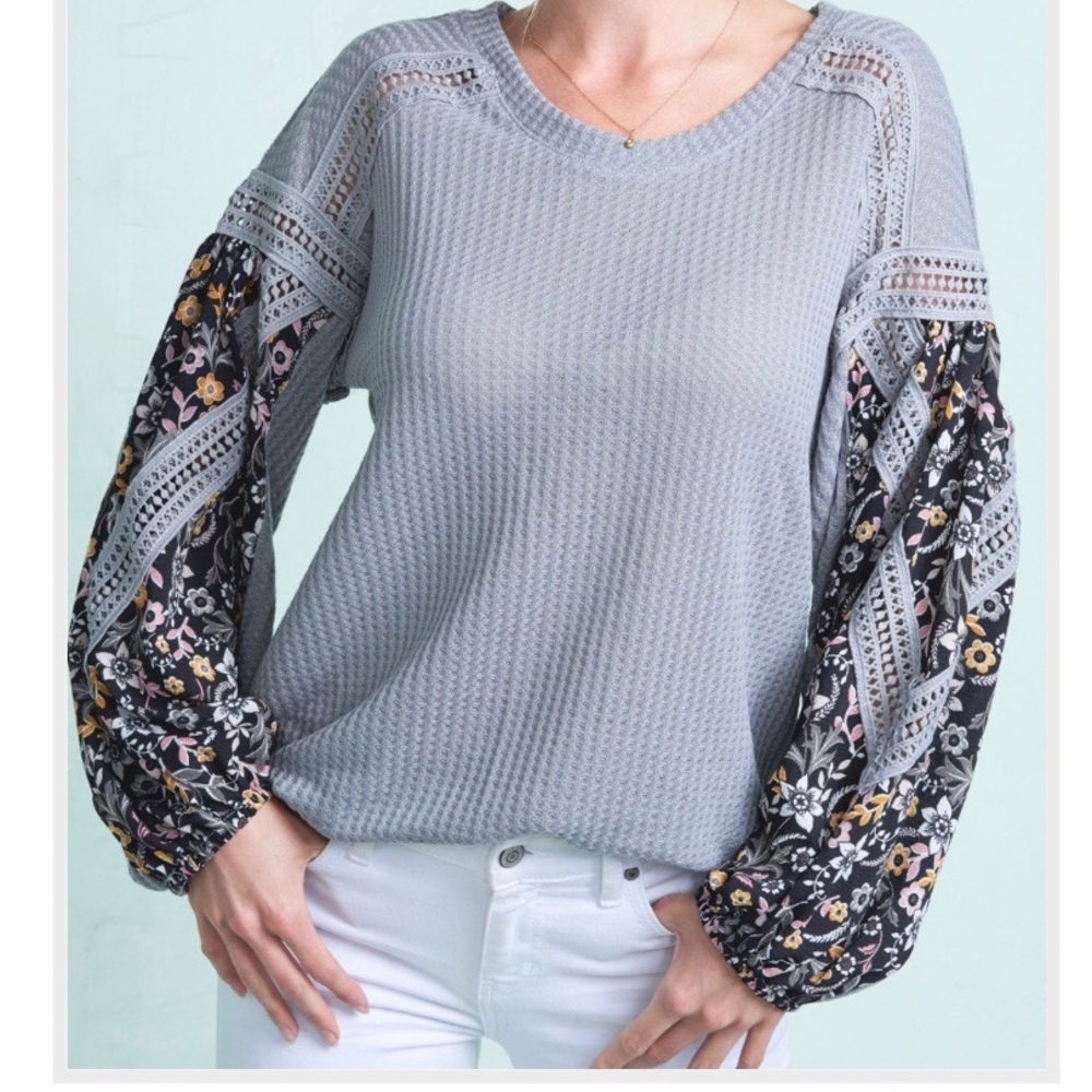 Grey Waffle Patchwork Long Sleeve